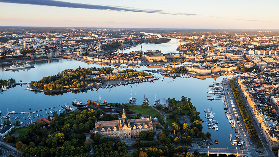 Flygbild över centrala Stockholm